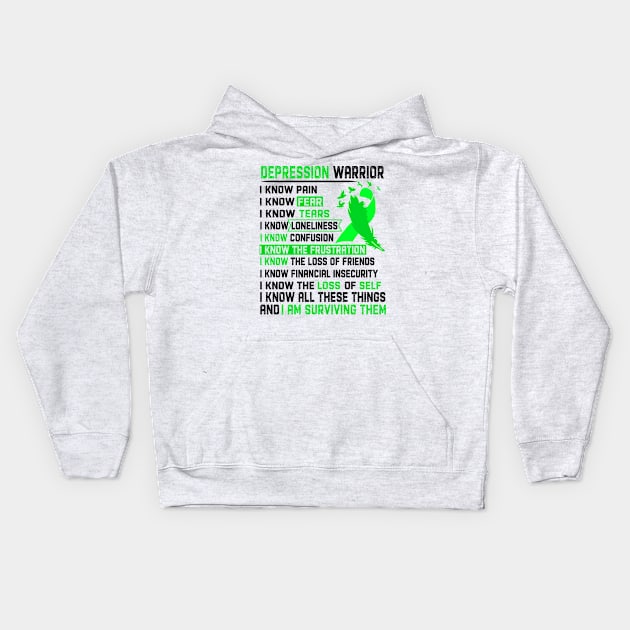 I Am Depression Warrior I Know All These Things and I Am Surviving Them Support Depression Warrior Gifts Kids Hoodie by ThePassion99